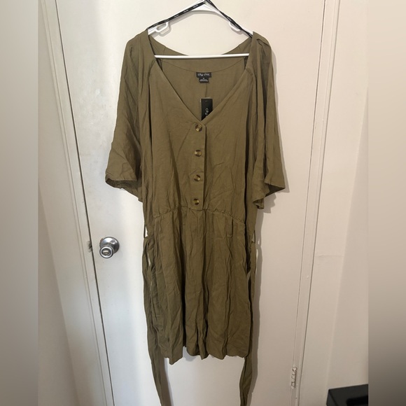 City Chic Pants - Olive Green Button-Down Playsuit - NWT (US 26)